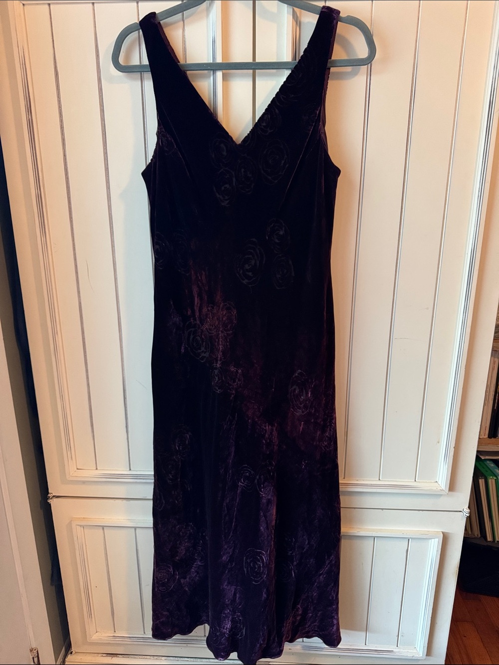 V-Neck Velvet Maxi Dress in Deep Plum